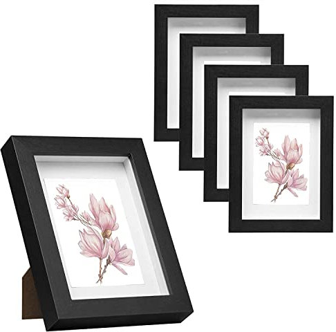EUGAD Lot de 5 Cadre Photo en Bois 13x18cm, Style 3D Cadre de Boîte d'Ombre Profonde pour Objets jusqu'à 1,5cm, Galerie Photos Décoration Murale avec Passe-Partout vitre en Verre, Noir