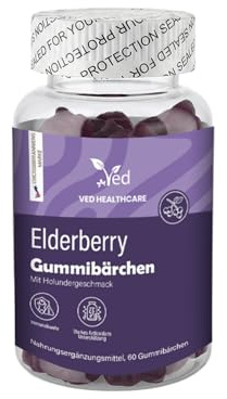 Ved Elderberry Gummies; EDB Chews Elderberry Flavour with Vitamin C and Zinc, Raw Unfiltered Elderberry Gummies, Vegetarian Vegan Health Supplement for Adult - 60 Chews 30 Days’ Supply