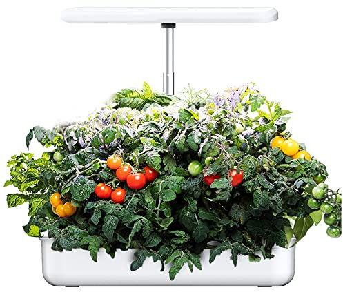 10 Baccelli Giardino Intelligente con Lampada LED per Piante Altezza Regolabile Fioriera da Giardino per Germinazione Serra Idroponica con Timer Automatico per Casa o Cucina,White