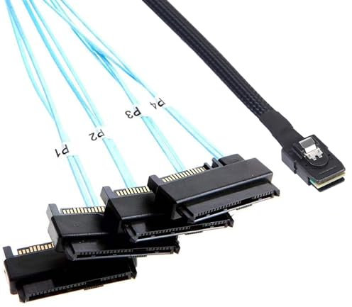 ADCAUDX Mini-SAS to SAS Cable: 0.5M SFF-8087 to SAS SFF-8087 to SFF-8482 x4 with SATA-Power Adapter Cable (1.6FT)