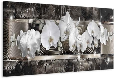 artgeist Acoustic Canvas Wall Art Print Orchid 53x18 in - 1pcs Picture with Acoustic Foam Sound Print Artwork Room Acoustics Soundproofing Flower Ornament Texture Like Painted b-C-0798-b-a
