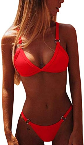 CheChury Costumi da Bagno Donna Mare Bikini Due Pezzi Push-up Reggiseno Imbottito Sportivi Bikini Brasiliano Triangolo Sexy Perizoma Soft Spiaggia,Arancione,M