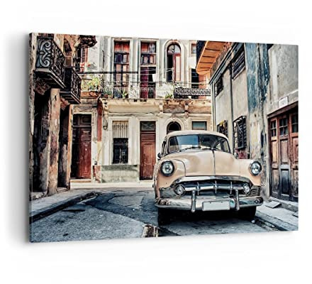 Wandbilder Dekoration Wohnzimmer Kubanisch Auto Mietshäuser Bilder auf Leinwand 120x80cm Leinwandbild Schlafzimmer Küche Deko Wand Kunstdruck Art Groß XXL Wanddeko Bild Wall Decor Canvas AA120x80-4413