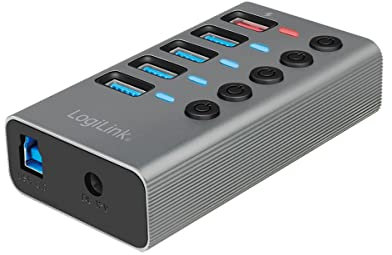 LogiLink UA0386 - USB 3.2 Gen 1 Hub, 4 Ports + 1x Schnell-Ladeport, EIN/Aus-Schalter, Aluminium