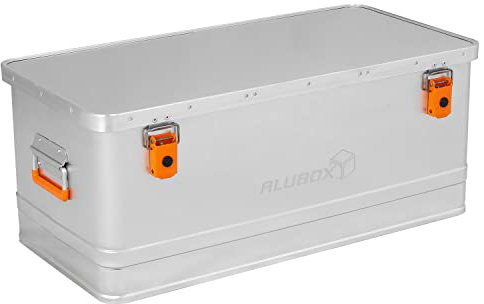 Alubox Werkzeugtruhe EASY 81 Liter Werkzeugkiste silber Alu glänzend - orange Schnallen - Außenmaße L 78,5 x B 39,5 x H 32 cm