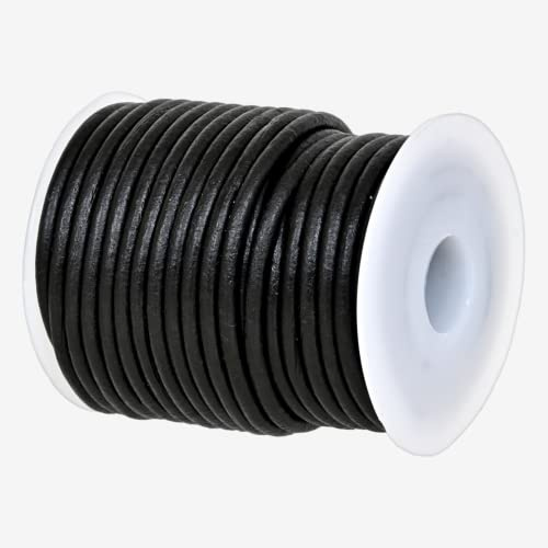 GENIQUE Real/Genuine Round Leather String Cord for Necklace, Bracelets, Jewellery, Braiding (3mm, Black Distressed)