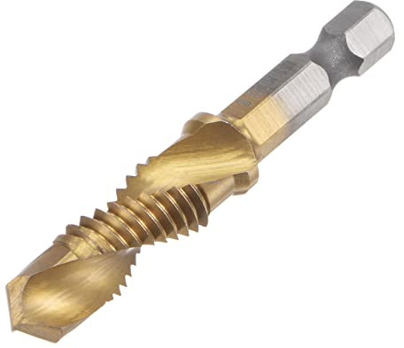 sourcing map Kombinierter Bohrer und Gewindebohrer Titanbeschichtete Schnellarbeitsstahl Spiralnut Bohrwerkzeug M10 x 1,5