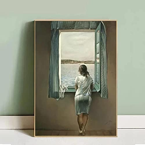 Rumlly Die Frau am Fenster Leinwand Gemälde Berühmte Salvador Dali Poster Drucke Mädchen Wandkunst Bild für Wohnzimmer Wohnkultur 40x60cm Rahmenlos