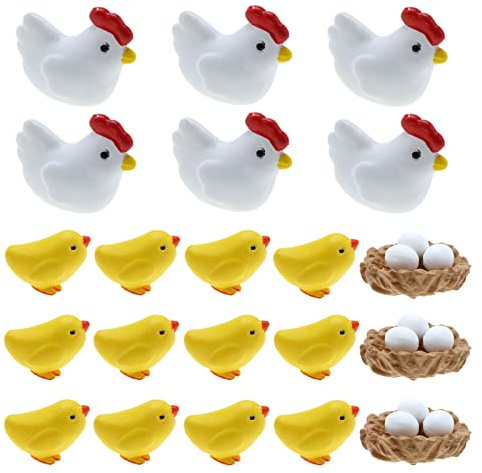 VGOL 30pcs Mini Figurines Animales Poule Ensemble Figurines Miniatures Ornements de Jardin Miniatures Mignon Animal Poule Poulet Mini Kit d'ornement en PVC