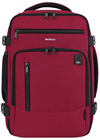 ECOHUB Rucksack 40x20x25 für Ryanair Flugzeug Reiserucksack Handgepäck Gepäck Laptop Daypacks PET-Recycelte Umweltfreundliche Backpack Wasserdichter Unter Sitzplatz 20L Damen Klein,Patentiert(Rot)