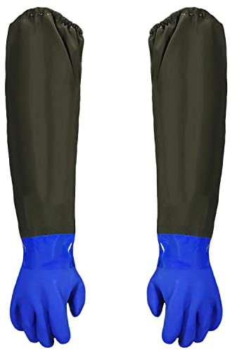 thirei Guantes de Estanque, Guantes Largos de Goma Impermeables, Guantes Gruesos Para el Cuidado del Acuario y del Estanque, Guantes de Jardinería, 70 cm, 1 Par, Azul