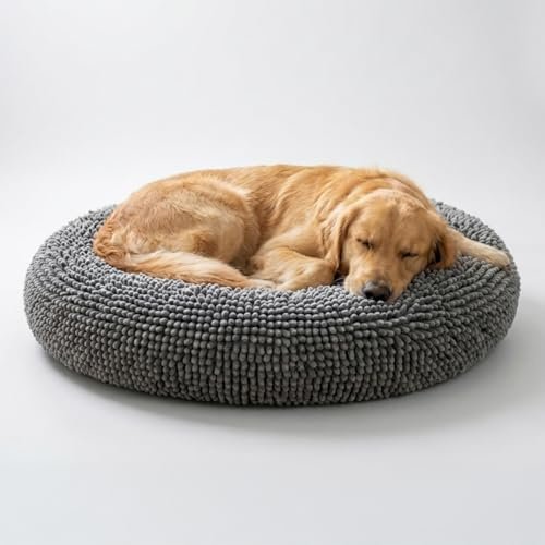 Muddy Mat® Cloud K-9 Bed for Dogs & Cats, Soft & Relaxing Round Dog Bed, Chenille Material, Removable Cover, Washable & Dryer Safe–Grey Large(40'x40')