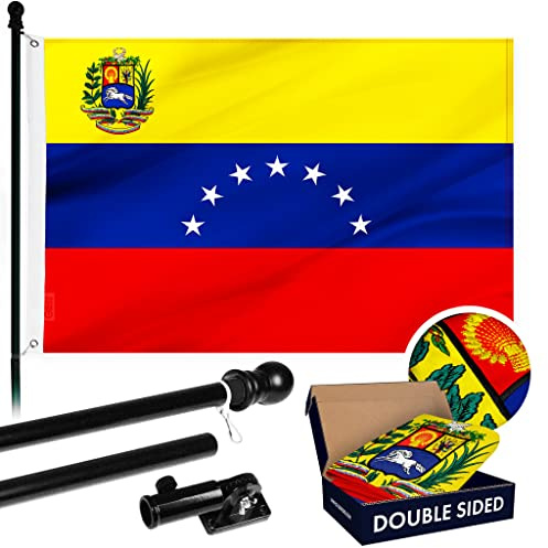 Bandera de 3 x 5 pies (sin mástil) (negro) y Venezuela 7 estrellas venezolanas, serie ToughWeave bordado de doble cara poste de poliéster 210D con bandera incluida