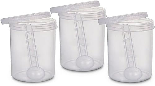 CENNET 3 x 1000ml Plastic Storage Jar With Screw Top Lids Airtight Food Storage Containers With Spoon For Kitchen, Herb, Spices, Sweets Clear Canister pots