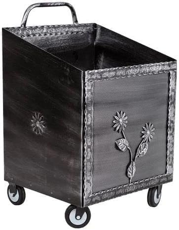 Bricoutlet Carrello Porta Legna Porta pellet da interno in Ferro BATTUTO 52x47x84Hcm con Ruote GRIGIO- Cesta per legna da interno ed esterno