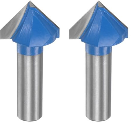 QUARKZMAN 2pz Fresa per Router 1,1 Dia 1/2 Attacco 90 Gradi Fresa a Candele Tipo V in Carburo per Lavorazione Legno Falegnameria Incisione Bordi Rifilatore Cutter Strumenti