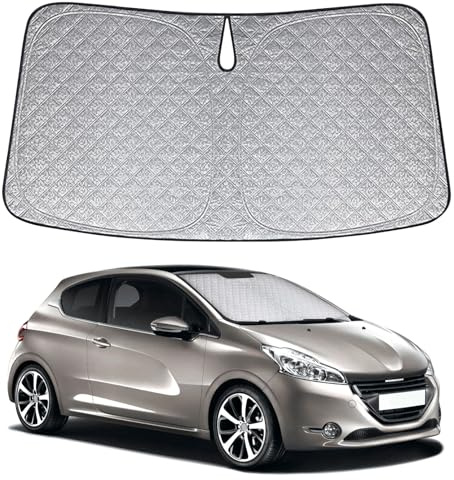 Sonnenschutz Auto Frontscheibe Kompatibel mit Peugeot 208 2019-2024, Windschutzscheibe Sonnenschutz Innen, Faltbar Sonnenschirm UV Schutz Reflektierender Staub Schutz Sonnenschutzfolie Zubehör