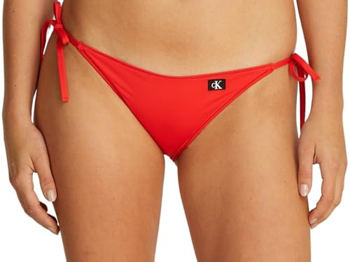 Calvin Klein Bas de Bikini Lanières à Nouer sur Le Côté Femme String Side Tie avec Insigne, Rouge (Flaming Chili), M