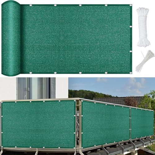 Balkonbespannung Reißfest 110 x 750 cm, HDPE Wetterbeständig Atmungsaktiv, Windschutznetz Schattennetz, Garten-Sonnenschutznetz, für Garten Balkon, Dunkelgrün