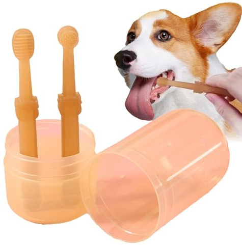 2 spazzolini da denti per cani, in silicone, spazzolino da denti per gattini, spazzolino morbido con raschietto per lingua, contenitore multifunzionale per denti di animali domestici, cani di piccola