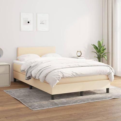 Juroupi Boxspringbett mit Matratze Creme 120x200 cm Bett Boxspringbett Bett Mit Matratze Polsterbett Schlafzimmer MöBel Stoff - 3139886