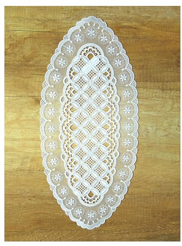 atelier alles-Spitze Tüll-Spitzendecke Daria BxL 20x41cm oval Cremeweiß | atelier alles-Spitze Hochwertige Tischwäsche aus Vogtländische Luft-Spitze und besticktem Tüll
