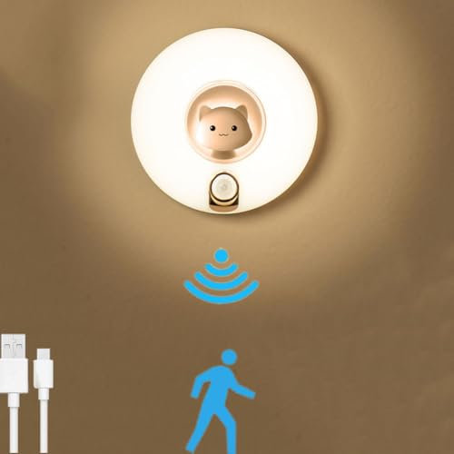 LOGT LED Akku Wandleuchte Innen mit Bewegungsmelder USB-C Aufladbare Wandlampe Kabellos Magnetische Nachtlicht Dimmbar Nachttischlampe Ohne Stromanschluss und Bohren Donut Lampe Kinderzimmer,Rosa