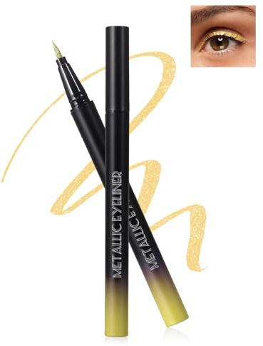Gold Metallic Glitter Liquid Eyeliner für Frauen, Wasserfest Langanhaltend | Diamond Glitzer Eyeliner Stift Bunt, Ultrafeine Spitze, Wischfest Hochpigmentiert Kajalstift Halloween Weihnachten Make-up