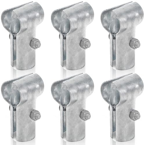 Acshio Set of 6 End Rail T Clamps, 1-3/8 x 1-3/8 Galvanized Steel Chain Link Fence Parts, Heavy Duty End Clamp T Pipe Clamp Connector for 1-3/8 in OD Pipe, Bolts Nuts Included