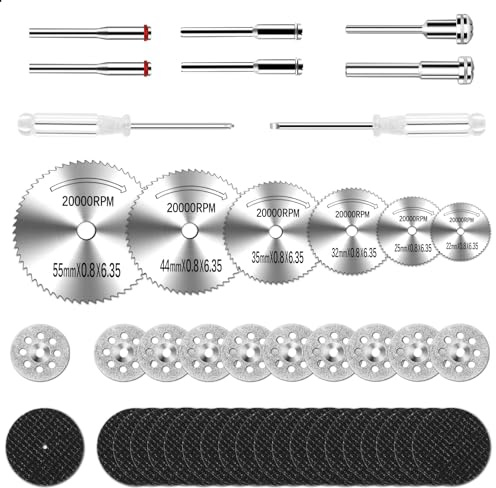 44Pcs Auxiren Cutting Wheel Kit for Dremel Rotary Tools, Resin Cutting Discs, Mini HSS Circular Saw Blades Cutter, and 545 Diamond Cut Off Wheels for Cutting Wood, Metal, Plastis, Glass,Tile, Stone
