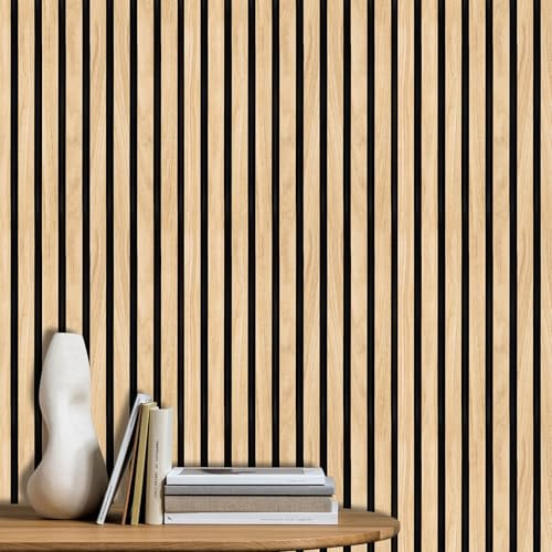 ANHUIB Natural Wood Effect Wallpaper Self Adhesive Wood Grain Vinyl Wall Panels Faux Wooden Look Contact Paper 0.44x3m Cabinets Roll Wooden Slat Wallpaper Peel and Stick Wall Wrap Living Room Bedroom