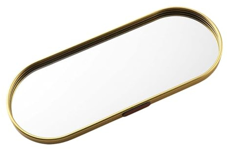 Spegelbricka – elegant sminkbricka med spegel, oval aluminiumorganisatör | dekorativ bricka för badrumsbyrå, elegant heminredningsvisningsförvaring, PLA
