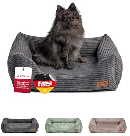 HS-Hundebett® Kuschelbett Deluxe Cord XS (50x70 cm) – Orthopädisches Hundebett für kleine Hunde – Memory Foam, waschbar, rutschfest – Anthrazit – Made in Germany
