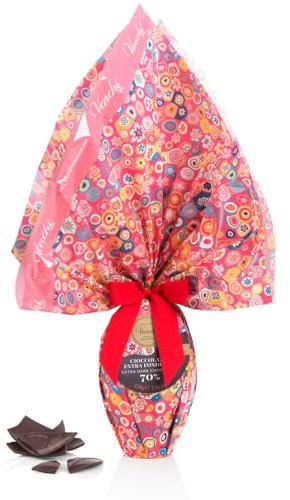 Venchi - Huevo de Chocolate, Sabor Chocolate Extra Negro 70%, con Sorpresa, Diseño Gráfico de Murrine de Venecia, Sin Gluten, Vegano, 220 gr, Colección Pascua, Idea Regalo