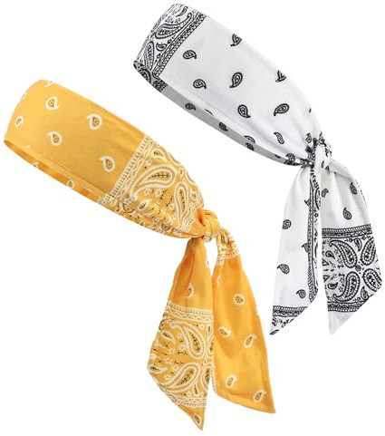 NiceYnn 2 x Sport-Stirnbänder mit Paisley-Muster, verstellbar, elastisch, Schweißband, rutschfest, Lauf-Kopfband, Fitness-Haarband für Ninja, Tennis, Fußball, Basketball, Fußball