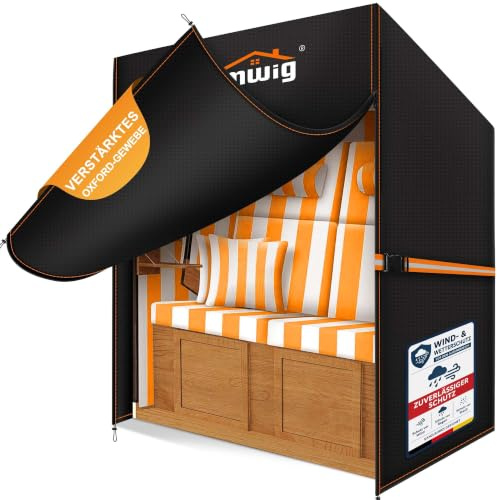 Rimwig Strandkorb Schutzhülle Mit WinddichteSchnalle,135x105x175/140cm Strandkorbhülle Winterfest,600D Oxford Strandkorbabdeckung für 2 Sitzer Strandkörbe,Strandkorb Abdeckplane Wasserdicht