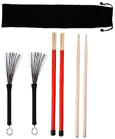 Toddmomy Accesorios para Instrumentos de Percusión con Cepillos de Acero y Bambú Cepillo Profesional para Batería Accesorio para Practicar en Casa o Estudio