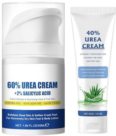 Urea Creme, Keitsspendend & Hornhautentfernermit 60% +40%, für Trockene, Feuchtig, für Weiche & Glatte Haut (Weiß)
