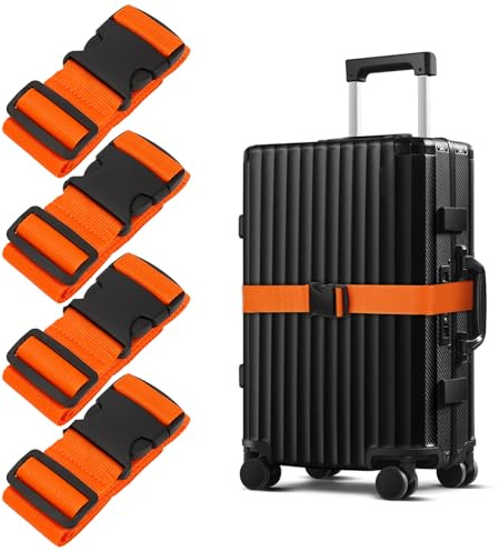 Koffergurt Set 4 Stück Auffälliges Kofferband Kofferbänder für Reisetaschen - Starker Koffergurte Markierung Koffer Zubehör Gurtband Koffergürtel,Orange