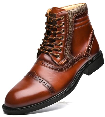 Botas De Vestir De Cuero Brogue para Hombre, Botines Oxford Informales Clásicos con Punta Y Cremallera Lateral De Caña Media para Hombre,Marrón,42.5 EU