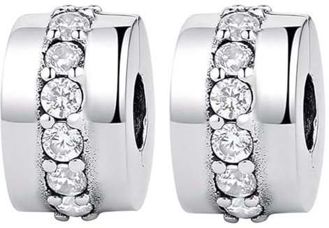 Doyafer 925 Sterling Silver Charms Clips Set 5a Zircon Bracelet Bead Clip 2 Per Pack