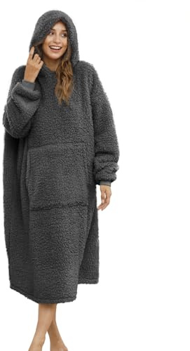 ililmmoe Übergroße Sherpa-Decke mit Kapuze für Damen und Herren, Lange Bequeme Sherpa-Decke, Sweatshirt, zotteliger Pullover, Plüsch, warm, gemütlich, Einheitsgröße