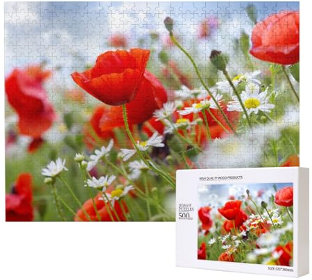 Fiori di prato e margherite,Puzzle in legno da 500 pezzi, gioco di famiglia, puzzle per adulti e adolescenti, decorazioni per la casa