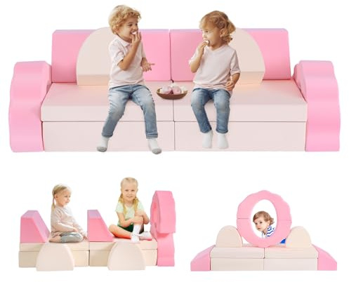 MINENICE Spielsofa für Kinder, Modulares Kinder Sofa Couch, Verbessern Sie den Schwamm mit hoher Dichte und erhöhen Sie die Größe,Kreativität, (10er Setrosa-beige)