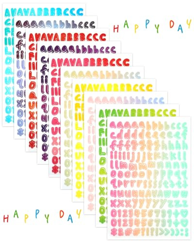 EORTA 1430 Pcs A-Z Letter Stickers, 0.3inch 10 Sheets Vinyl Alphabet Sticker, Self-Adhesive Number Decals for Scrapbooking, Card Making, Planners, Journals Labeling, DIY Crafts, Mailbox, Classroom