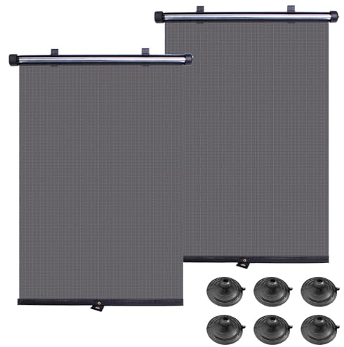 KINDLUME Pack de 2 Parasoles Enrollables para Ventana de Coche, Cortinas para Coche, Cortinilla Lateral con Ventosas, Protección UV y Sol para Bebés, Universal (40 x 45 cm)