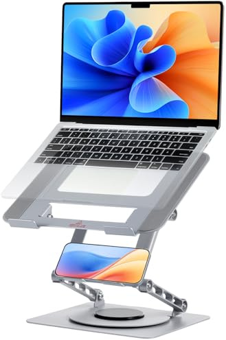 MEGETGOD Laptop Stand for Desk - Ergonomic 3 Layer Adjustable Height & 360° Rotating Laptop Riser - Ventilated Aluminum Computer Stand Compatible with MacBook Air, Dell XPS, 10-17.3 Laptops