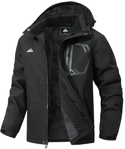 MAOYSSEN Men's Waterproof Ski Jacket — Padded Warm Lined Winter Jacket, Detachable-Hood Parker Windproof Jacket