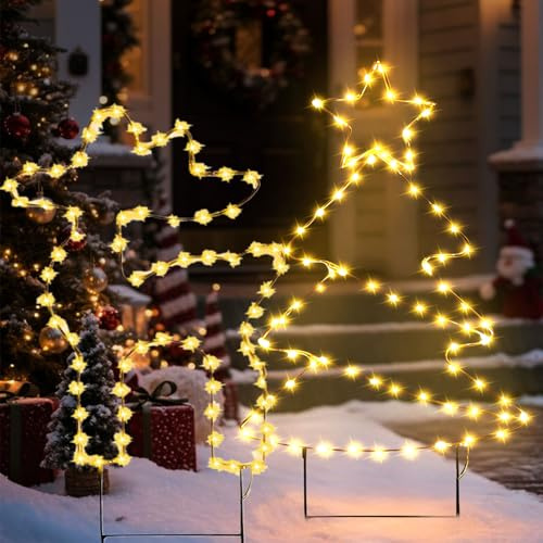 Weihnachtsbeleuchtung Außen, Weihnachtsbaum Rentier Beleuchtet Aussen Gartenstecker Weihnachten, Led Weihnachtsdeko Außen Mit Warmweiß, Batteriebetrieben, IP44 Wetterfest Weihnachtsbeleuchtung (A+B)