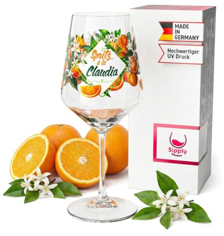 Sipply Aperitifglas Summer Vibes mit Orangen-Motiv personalisiert mit Name für Spritz Getränke Cocktails Wein Schorle Bowle oder Saft 0,5l